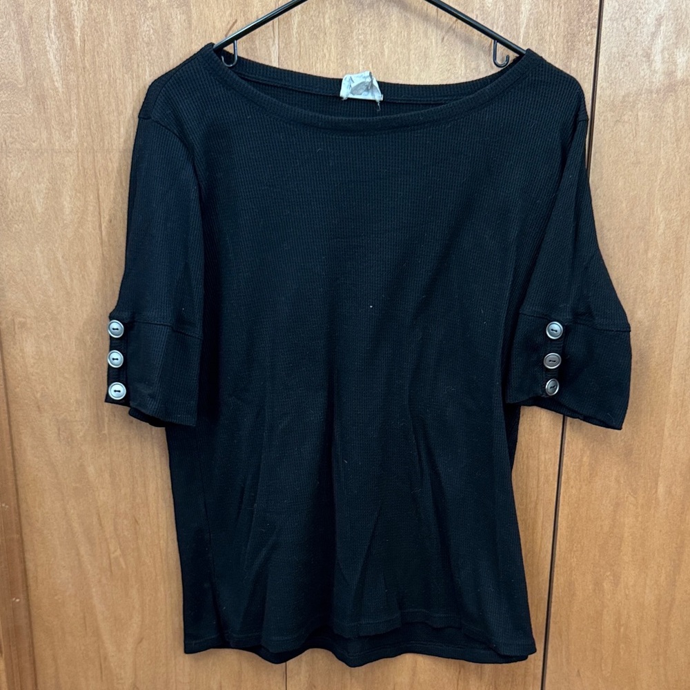 BiBi Black Button-Sleeve Short Sleeve Top